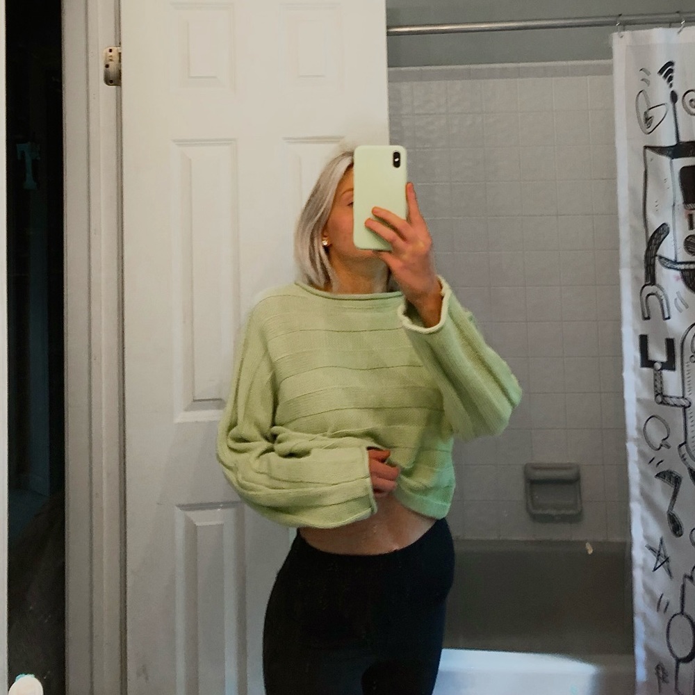 y2k green cropped sweater